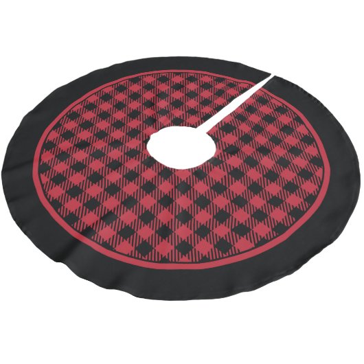 Kariertes Rot-Schwarz-Buffalo-Rock Polyester Weihnachtsbaumdecke (Schrägansicht)