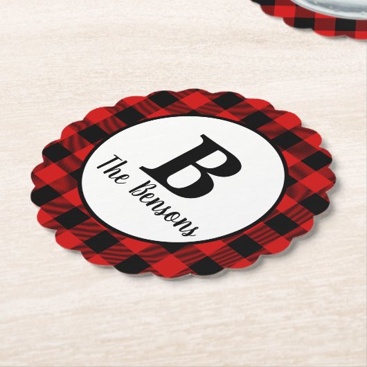 Kariertes Rot-Schwarz-Monogramm Buffalo Untersetzer (angewinkelt)