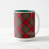 Kariertes Rot und Grün Rustikales Script Tartan Zweifarbige Tasse (VorderseiteRechts)