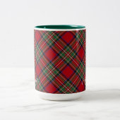Kariertes Rot und Grün Rustikales Script Tartan Zweifarbige Tasse (Mittel)