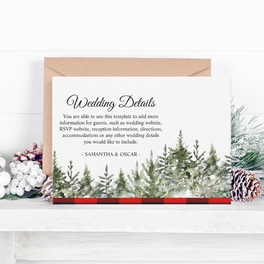 Kariertes Rotes Buffalo mit grünem Kiefernwald Begleitkarte