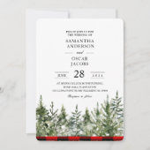 Kariertes Rotes Buffalo mit grünem Kiefernwald Einladung (Vorderseite)