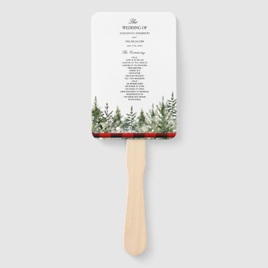 Kariertes Rotes Buffalo mit grünem Kiefernwald Fächer (Vorderseite)