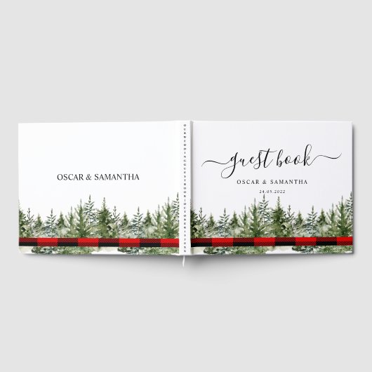 Kariertes Rotes Buffalo mit grünem Kiefernwald Gästebuch (Voll)