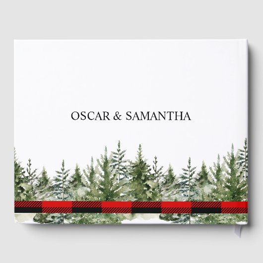 Kariertes Rotes Buffalo mit grünem Kiefernwald Gästebuch (Rückseite)