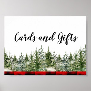 Kariertes Rotes Buffalo mit grünem Kiefernwald Poster