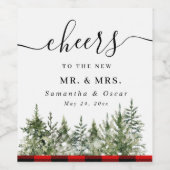 Kariertes Rotes Buffalo mit grünem Kiefernwald Weinetikett (Einzelnes Label)