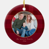 Kariertes Rotes Foto Weihnachten Keramik Ornament (Hinten)