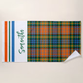 Kariertes Rotes Grün Rustikales, Personalisiertes  Strandtuch (Vorderseite)