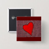 Kariertes Rotes Herz Button (Vorne & Hinten)