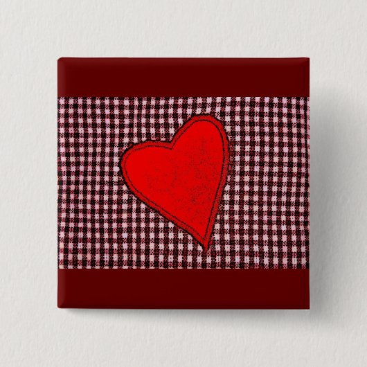 Kariertes Rotes Herz Button (Vorderseite)