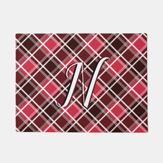 Kariertes rotes Monogramm aus Tartan, kundenspezif Fußmatte (Vorderseite)