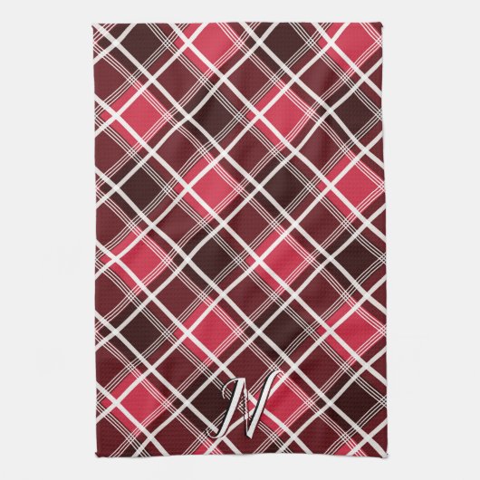 Kariertes rotes Monogramm aus Tartan, kundenspezif Geschirrtuch (Vertikal)