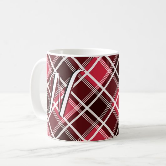 Kariertes rotes Monogramm aus Tartan, kundenspezif Kaffeetasse (Vorderseite Links)