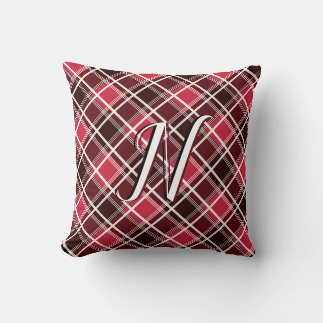 Kariertes rotes Monogramm aus Tartan, kundenspezif Kissen (Vorderseite)