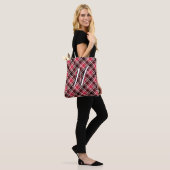 Kariertes rotes Monogramm aus Tartan, kundenspezif Tasche (Am Model)