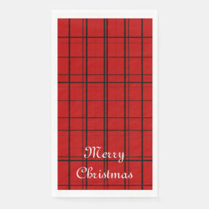Kariertes, rotes Muster mit weißem Weihnachtstext Serviette
