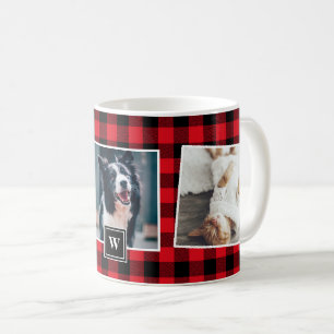 Kariertes rotes Muster - Monogramm-Tasse Kaffeetasse