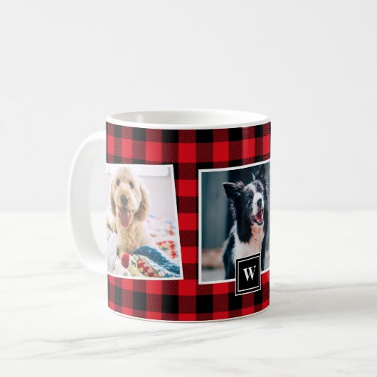 Kariertes rotes Muster - Monogramm-Tasse Kaffeetasse (Vorderseite Links)