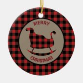 Kariertes Rotes Schwarzes Buffalo Keramik Ornament (Vorne)