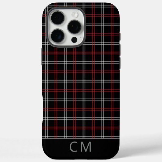 Kariertes rotes Tartan-Muster Monogramm Modernes Case-Mate iPhone Hülle (Rückseite)