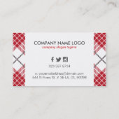 Kariertes rotes und graues Muster Visitenkarte (Rückseite)