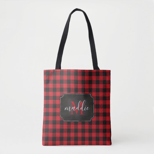 Kariertes rotes und schwarzes Buffalo, Monogramm N Tasche (Vorderseite)