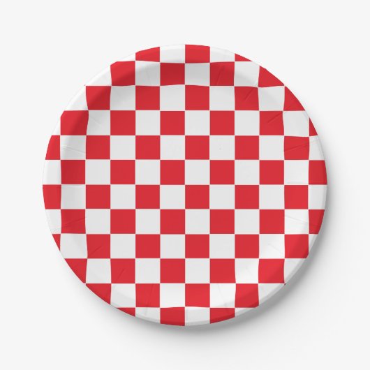 Kariertes Rotes und weiß Pappteller (Vorderseite)