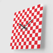 Kariertes Rotes und weiß Quadratische Wanduhr (Winkel)