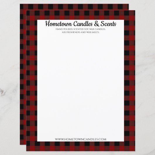 Kariertes rustikales Geschäftspapier in Rot und Sc (Vorne/Hinten)