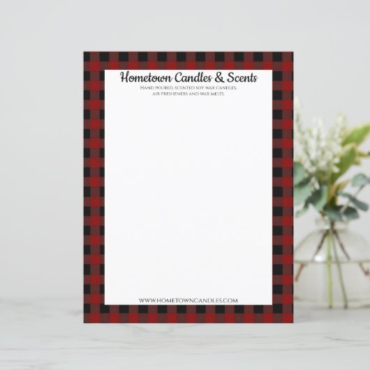 Kariertes rustikales Geschäftspapier in Rot und Sc (Stehend Vorderseite)