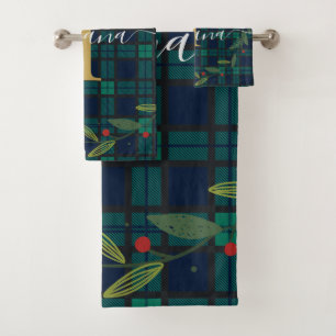 Kariertes Rustikales Monogramm Kranke Tartan Badhandtuch Set