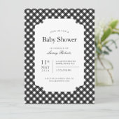 Kariertes Schachbrett für Schwarz und Weiß Gingham Einladung (Stehend Vorderseite)