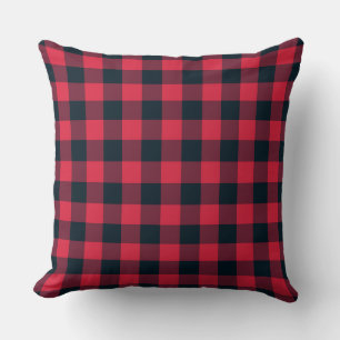 Kariertes Schachbrett-Muster in Red Black Kissen