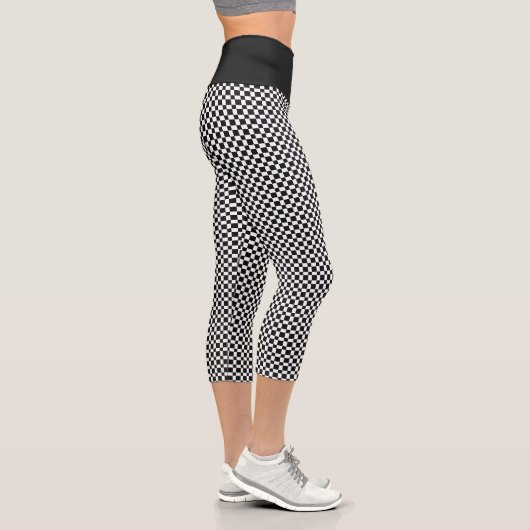 Kariertes Schachbrett Schwarz-Weiß-Prüfmuster Capri Leggings (Rechts)