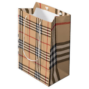 Kariertes Schick, warme Tan-Basis, Weiß, Schwarz,  Mittlere Geschenktüte