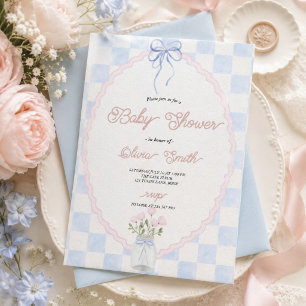 Kariertes Schleifen-Coquette-Baby-Shower Einladung