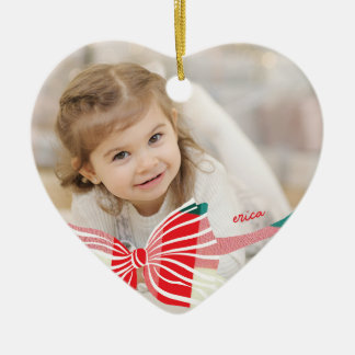 Kariertes Schleifen-Jahres-Andenken-Foto Weihnacht Keramik Ornament