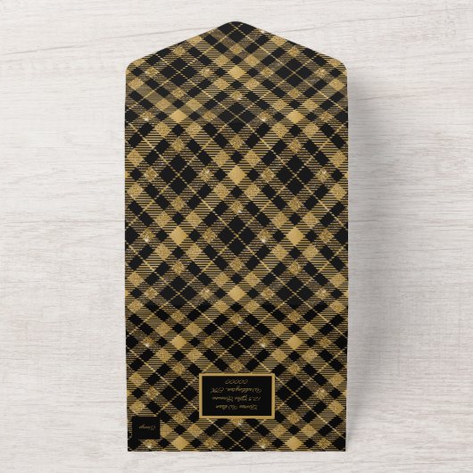 Kariertes Schwarz-Gold-Elegant All In One Einladung (Außenbereich)