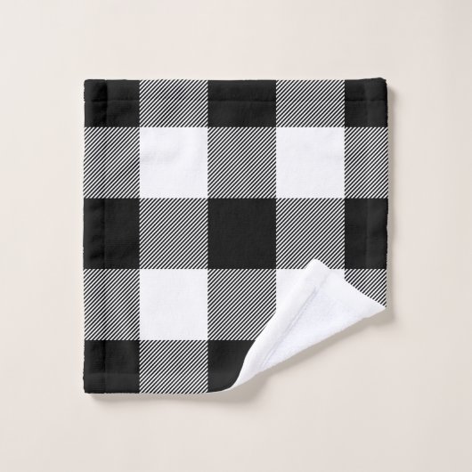 Kariertes Schwarz-Weiß-Buffalo-Bauernhaus Badhandtuch Set (Waschlappen)
