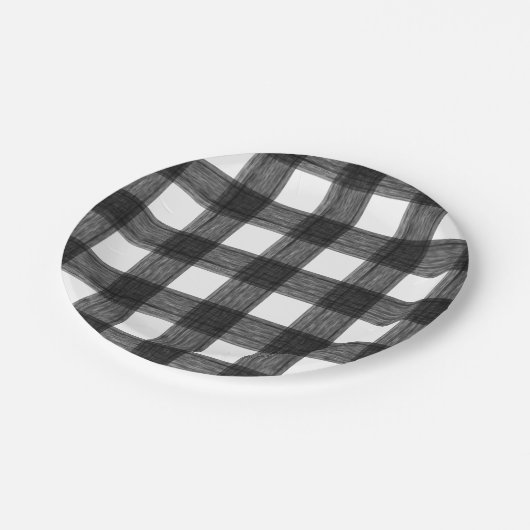 Kariertes Schwarz-Weiß-Buffalo Pappteller (Schrägansicht)
