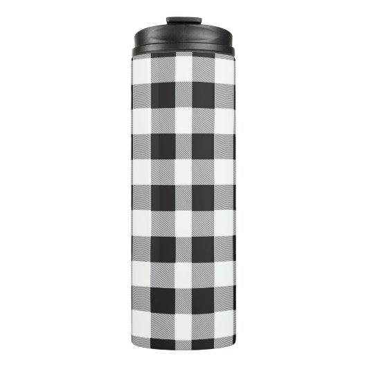 Kariertes Schwarz-Weiß-Buffalo Thermosbecher (Vorderseite)