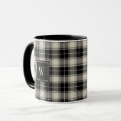 Kariertes Schwarz-Weiß-Muster mit Monogramm Tasse (Vorderseite Links)