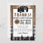 Kariertes Schwarz-Weiß One Happy Camper Vielen Dan Einladung (Vorderseite)