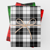 Kariertes Schwarz-Weiß-, Rot- und Grünmuster Geschenkpapier Set (Beispiel)