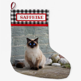 Kariertes Schwarz/Weißes Buffalo - Foto Personalis Großer Weihnachtsstrumpf