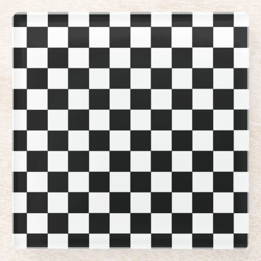Kariertes Schwarzweiss Glasuntersetzer (Vorderseite)