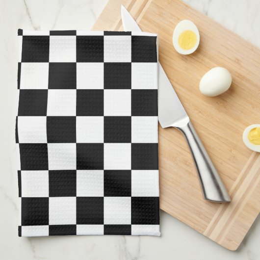 Kariertes Schwarzweiss-Muster Geschirrtuch (Viertel Falte)
