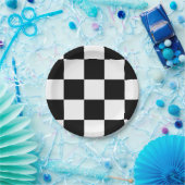 Kariertes Schwarzweiss-Muster Pappteller (Party)