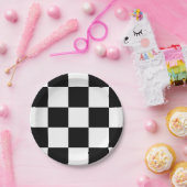 Kariertes Schwarzweiss-Muster Pappteller (Party)